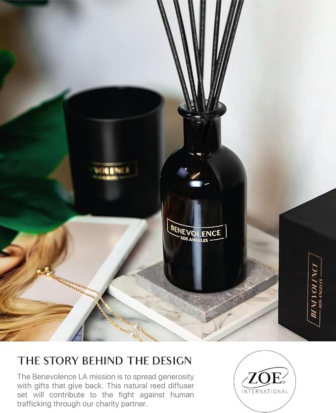 Benevolence LA Reed Diffusers for Home, Bergamot & Jasmine Relaxing Fragrance | Aromatherapy Reed Diffuser Sticks with Gift Box, Scented Sticks for Bathroom | Home Decor
