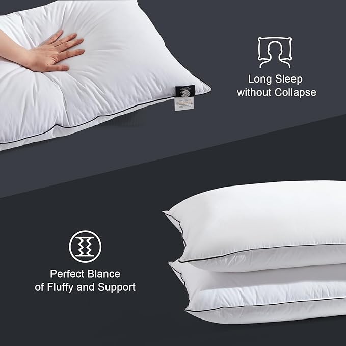 Hotel Feather Pillows King Size, Hybrid Goose Down Pillow Composite with Mef tek™ Memory Foam, Firm Bed Pillows with Organic Cotton Cover (White,20"x36")