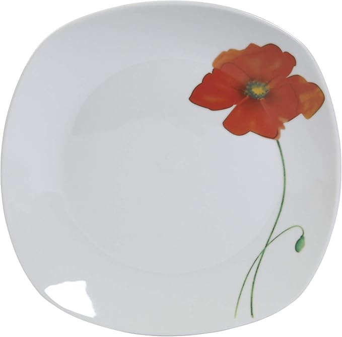 Poppy - 16 Piece Square Dinnerware Set, Service of 4