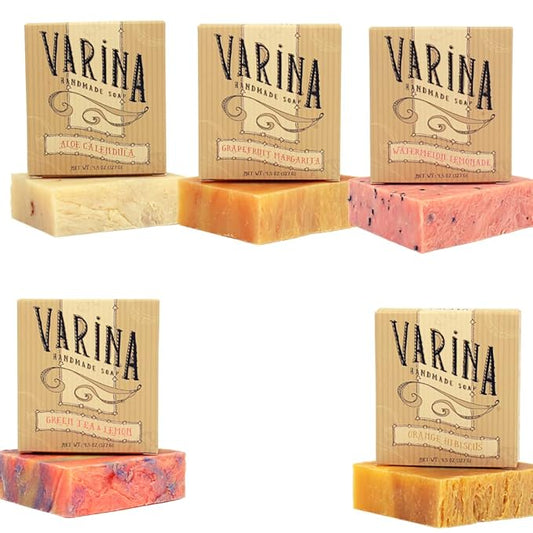 Varina Natural Aloe 2 Variety Bar Soap - Gentle Cleansing for Sensitive Skin, Fruity - 5 Pack - Experience Healthy and Glowing Skin