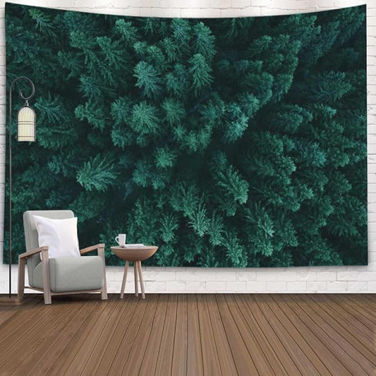 EMMTEEY Green Forest Tapestry Pine Tree Evergreen Fir Forest for Bedroom 80x60 Big Tapestry Christmas Backdrop Living Room Wall Art