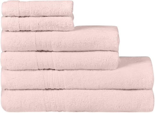 HOMELOVER 6 Piece Towel Set - 100% Organic Cotton, 2 Bath Towels, 2 Hand Towels, 2 Washcloths - 500 GSM, Hotel & Spa Quality, Soft, Quick Dry, Highly Absorbent Bathroom Essentials (Seashell Pink)