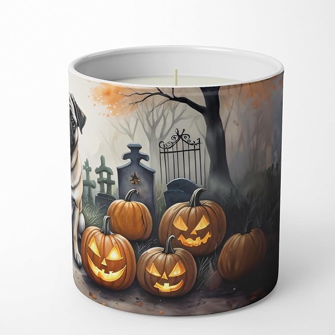 Caroline's Treasures DAC2064CDL Fawn Pug Spooky Halloween Decorative Soy Candle Nature Soy Wax Essential Oil Home Decor Ideal for Bedroom Kitchen Bath Office Gift, 10 oz