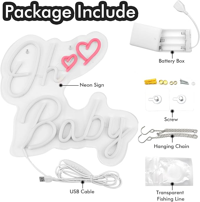 Oh Baby Neon Signs, Battery or Usb Powered Neon Signs for Wall Decor, Adjustable Brightness Led Neon Signs(13 x 11.8 inches)