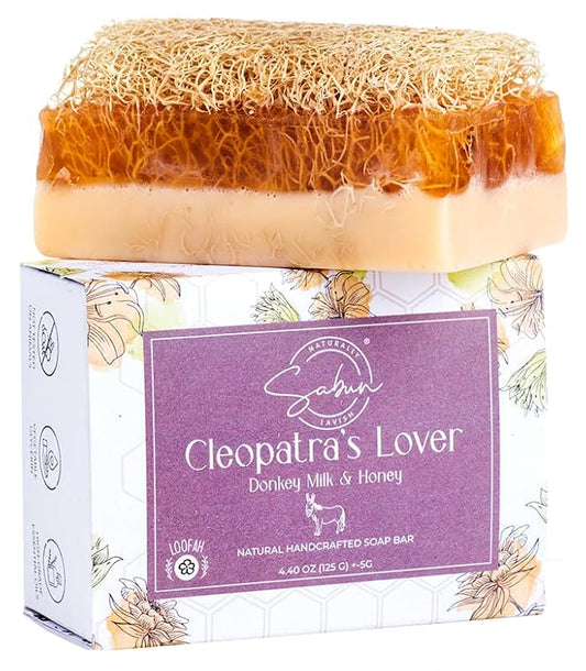 SABUN CO. Donkey Milk Soap with Honey - Natural Exfoliating Loofah Soap Bar - Nourishing, Hydrating, Moisturizing Handmade Soap for Face and Body - Soap with Loofah Inside [4.4 oz - 125 gr]