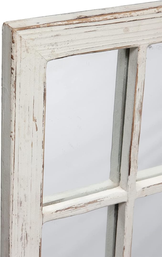 Rustic Small Window Pane Mirror Wall Decor 11 x 16 inches, Hanging Distressed White Farmhouse Rectangle Wood Frame Mirror, Handmade Decorative Window Mirrors for Living Room Christmas