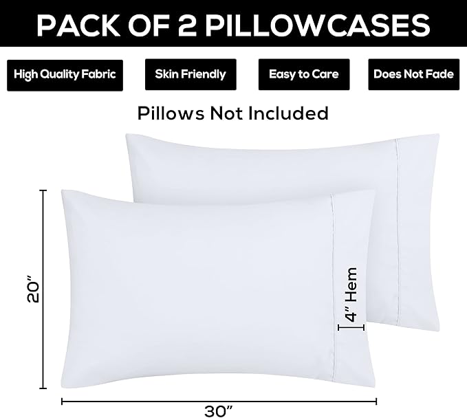 Utopia Bedding Queen Pillow Cases - 2 Pack - Envelope Closure - Soft Brushed Microfiber Fabric - Shrinkage and Fade Resistant Pillow Covers 20 X 30 Inches (Queen, White)