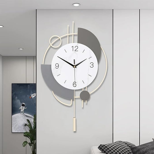 Decorative Silent Quartz Wall Clock with Pendulum, Large for Living Room, Kitchen, Bathroom, Bedroom - 13x21.65in