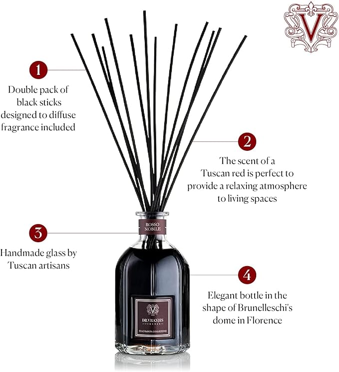 Dr. Vranjes - Rosso Nobile 1250 ml Diffuser + Double Pack of Black Sticks (3 Pieces Bundle) - Luxury Home Fragrance, Made in Italy, Main Scent Fruity: Orange, Strawberry and Red Berries, Birch