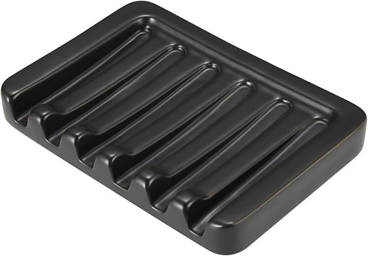 Self Draining Soap Dish, Ceramic Soap Holder for Shower, Vonpri Waterfall Bar Soap Case Saver Tray Sponge Organizer Keep Dry for Bathroom Kitchen Counter Sink (1, Black)