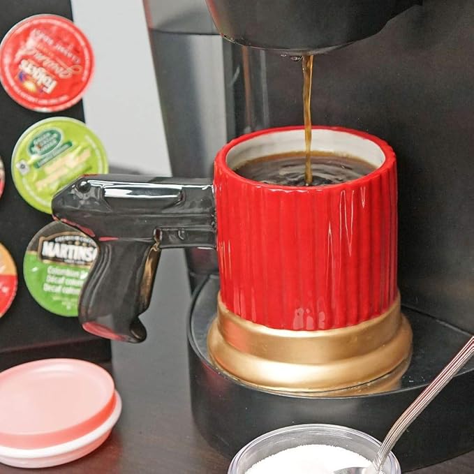 Shotgun Shell Mug w/ Pistol Grip - Fairly Odd Novelties - Funny Gun Coffee Tea Cup Shooting Gag Gift,14 fluid ounce