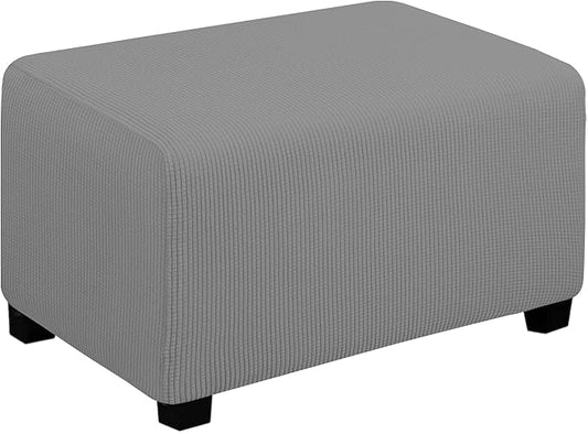 Easy-Going Stretch Ottoman Cover Folding Storage Stool Furniture Protector Soft Rectangle slipcover with Elastic Bottom(Ottoman Small,Light Grey)