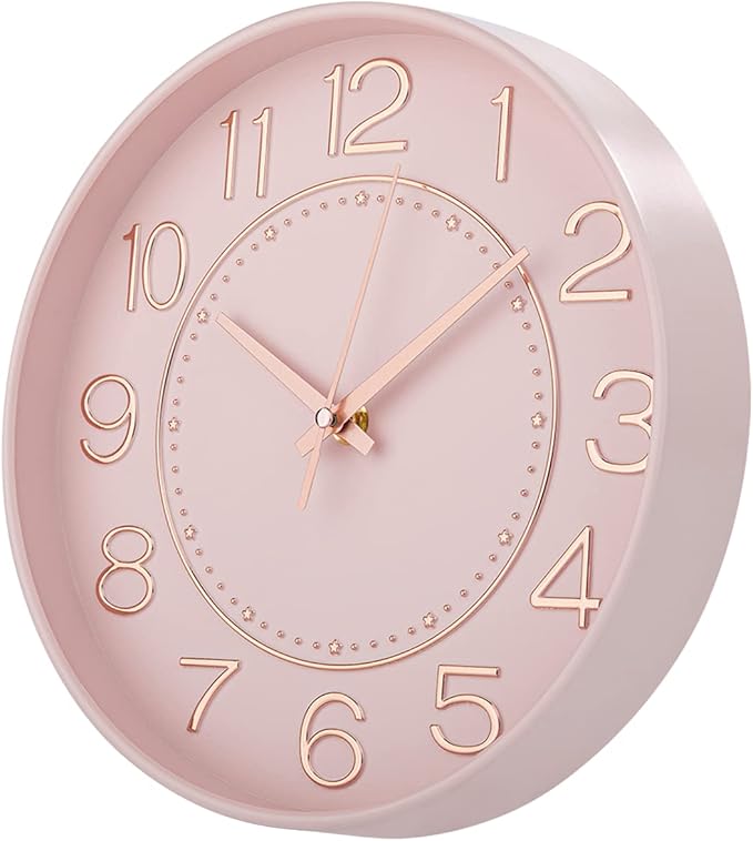 HZDHCLH 10 inch Small Wall Clocks Battery Operated,Silent No Ticking Clock for Wall,Modern Quartz Wall Clock for Living Room Bedroom Kitchen Office School Classroom Decor (Pink& Rosegold)