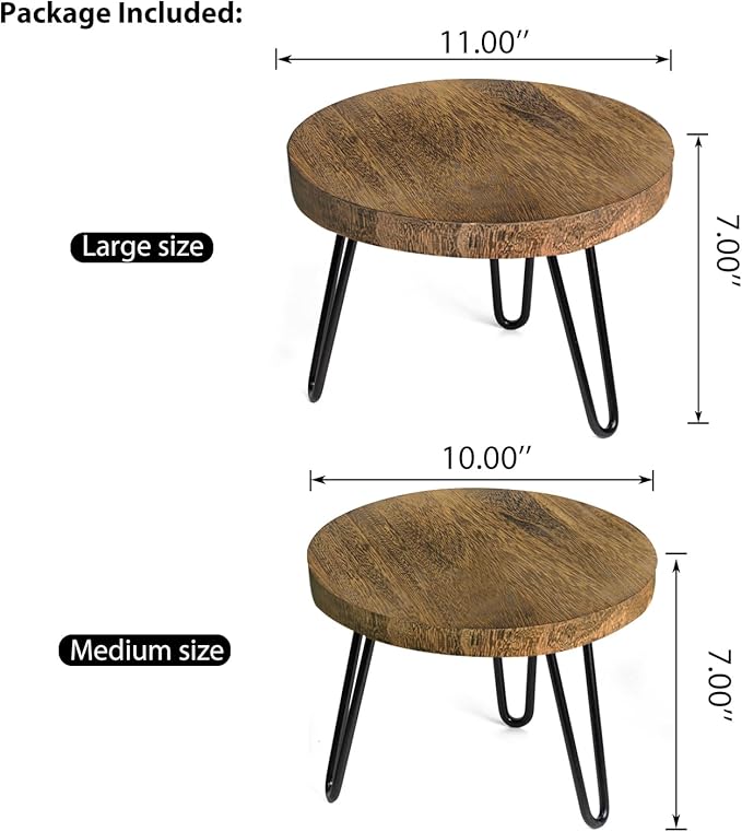 OBTAIN Plant Stand Indoor Outdoor, Wooden plant Stool, Mid Century Plant Stand for Indoor Plants, Wood Modern Plant Holder Rattan Flower, Low Short Boho Rustic Planter Stand Fit 5-15 Inch Pot(M, L)