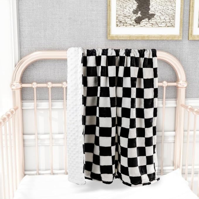 Soft Checkered Baby Blankets for Unisex Girls or Boys Breathable Gender Neutral Nursery Double Layer Blankets with Dotted Backing for Newborn Toddlers (30??X 40??