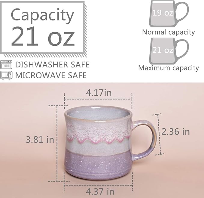 Bosmarlin Large Ceramic Coffee Mug, Big Tea Cup, 7 Colors to Choose, 21 Oz, Dishwasher and Microwave Safe, 1 PCS (Purple)