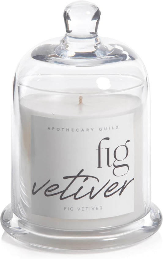Zodax Apothecary Guild Scented Jar Candle with Glass Cloche, 10.19 oz - Black Fig Vetiver