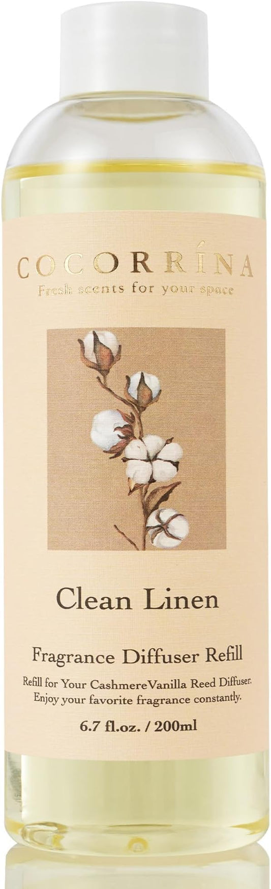 COCORRÍNA Reed Diffuser Refill - Clean Linen 6.7 oz. Scented Oil for Reed Diffuser Home Fragrance for Bedroom, Bathroom Home Decor