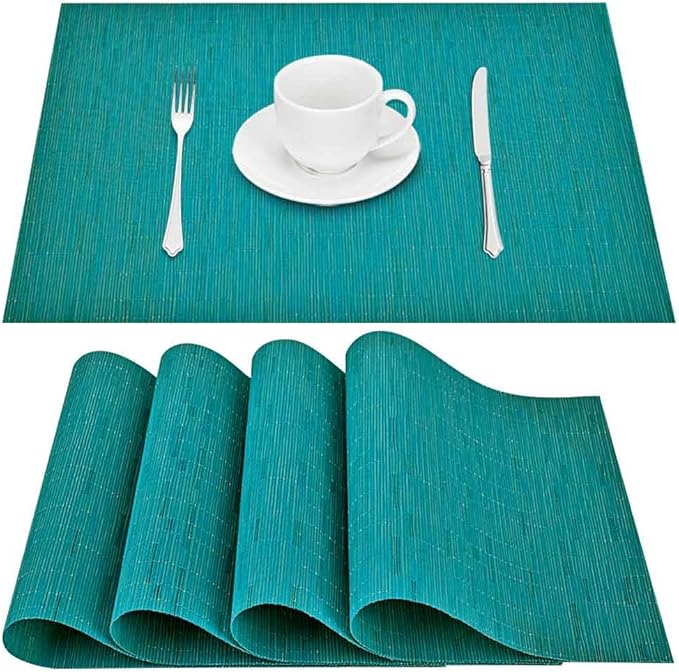 GIVERARE Placemats Set of 4, Heat-Resistant Woven Vinyl Placemat, Non-Slip Washable PVC Table Mat, Easy to Clean Premium Plastic Mats for Dining, Kitchen Table (Turquoise)