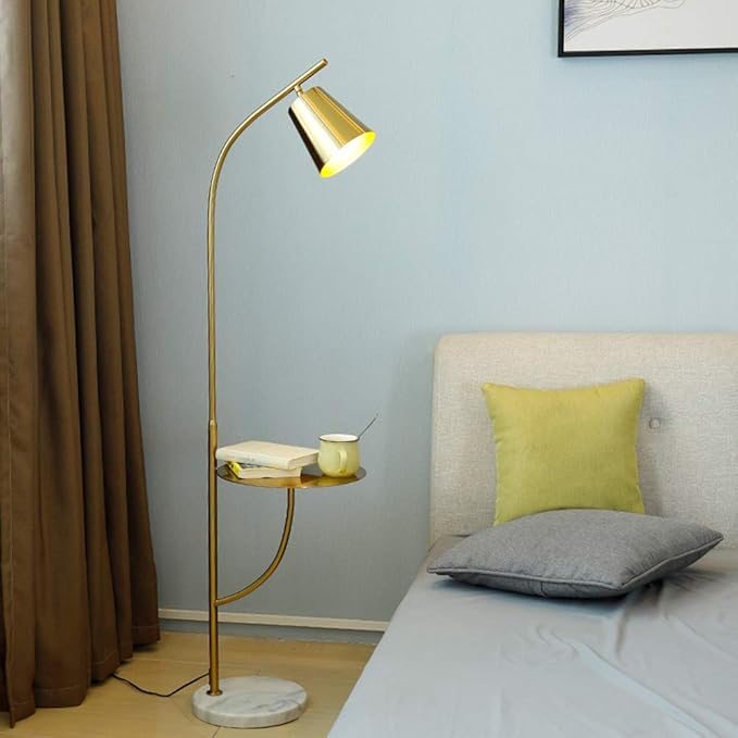 Hsyile Lighting KU300214 Creative Bedroom & Living Room Floor Lamp with a Table,Office and Reading Light - E26 Base - Brushed Antique Brass Finish