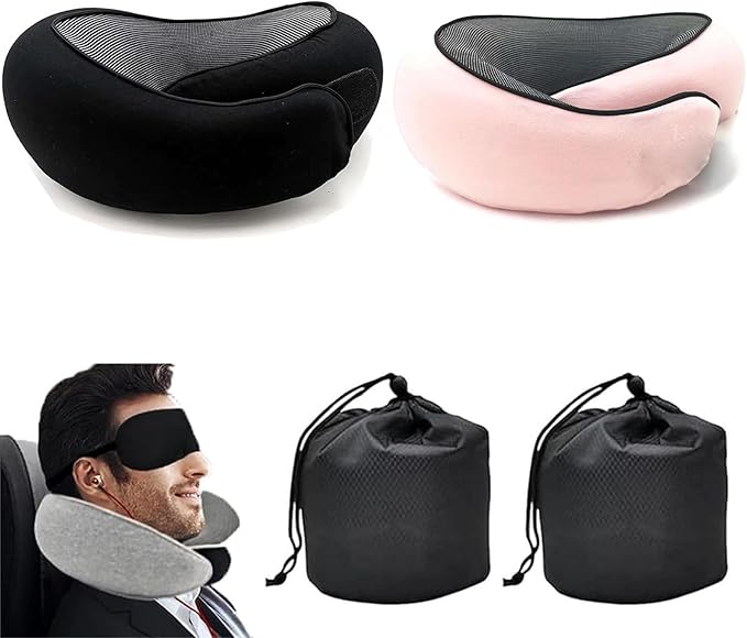 Wander Plus Travel Pillow,Wander Plus Neck Pillow,Memory Foam Travel Pillow 2024 New Travel Pillow Suitable for Airplanes,Offices and Cars 2PC（Pink+Black）