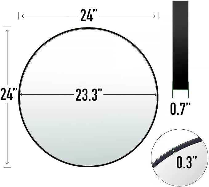 24" Round Mirror Circle Wall Mounted Hanging or Against Wall Metal Frame Dressing Make-up Mirrors for Entryway Bedroom Bathroom Living Room 24 inch Black