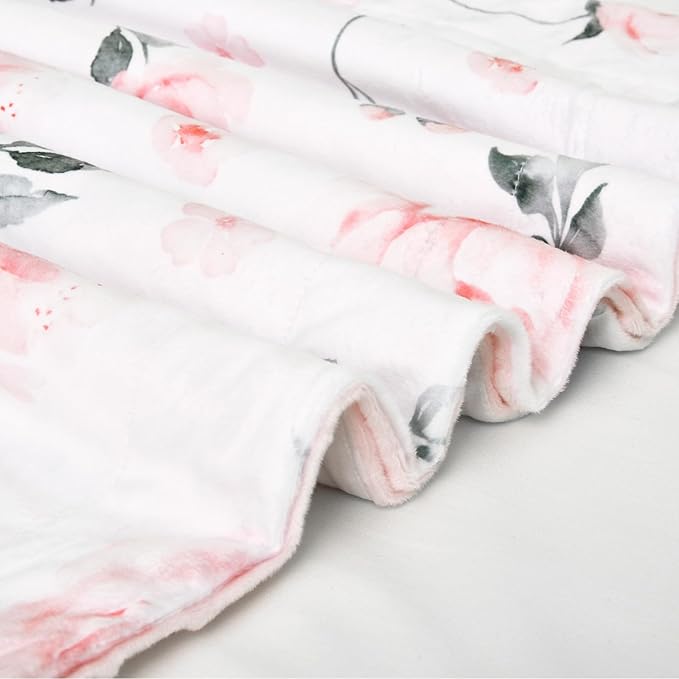 Minky Baby Throw Blanket for Girls, 50x60 Inches Soft Lightweight Micro Fleece Blanket with Double Layer, Dotted Backing, Breathable Receiving Blanket for Newborns, Floral Flowers