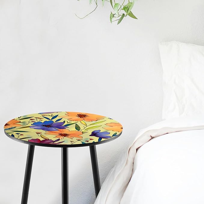2 Packs Metal Floral Round Side Table 13.2" Small Outdoor Patio Round Accent Coffee Tables Indoor Corner Stand for Small Spaces Weather-Resistant for Balcony Plant Stand