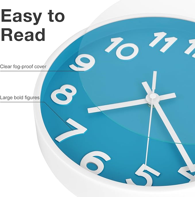 HIPPIH Wall Clock 2 Pack, 10 Inch Modern Wall Clocks Battery Operated, Non Ticking Silent Wall Clock, Simple Small Analog Wall Clock for Living Room, Bedroom, Kitchen, School, Office, Blue