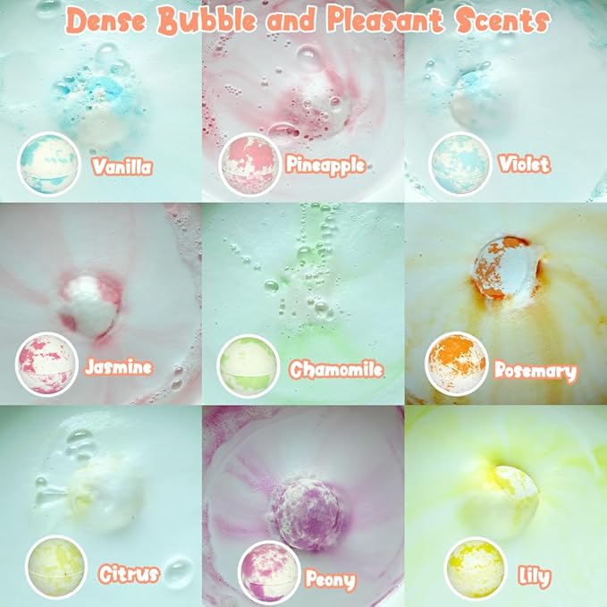Bath Bombs for Kids Girls, KAV Surprise Bracelet Inside 9 Pcs Natural Organic Fizzy Unicorn Bathbombs, Princess Fun Bubble Kit Bath Bomb, Easter Basket Stuffers Girls, Multicolor