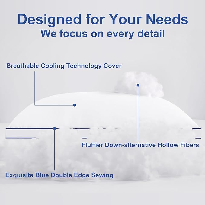 Premium Pillows Standard Size Set of 2, Fluffy and Supportive 7D Down Alternative Bed Pillow, Luxury Soft Hotel Quality Gusseted Pillow for Side Back Stomach Sleeper,Relief Neck Head and Shoulder Pain