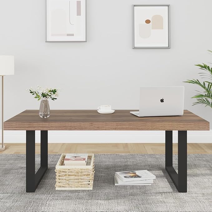 IBF Farmhouse Coffee Table, Modern Simple Wood Coffee Tables for Living Room, Industrial Minimalist Rectangle Center Table, Wood and Metal Tea Coffee Table for Home Office Bedroom, Rustic Oak, 39 in
