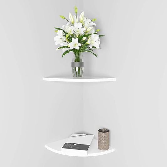11 Inch Set of 2 Corner Wall Mounted Floating Shelf White,for Kitchen Room ,Living Room,Bathroom and Any Wall Corner Decor Display.