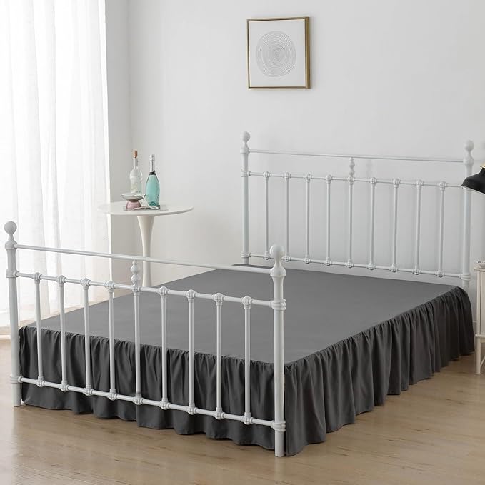Bed Skirt Queen Size Ruffled Bed Skirt with Split Corners, 14 Inch Drop Dust Ruffle Bed Skirt with Platform, Dark Grey, 14''Queen