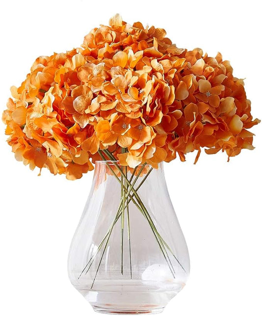 Orange Hydrangea Silk Flower 10 Heads Artificial Hydrangea Silk Flowers for Wedding Centerpieces Bouquets DIY Floral Decor Home Decoration with Long Stems