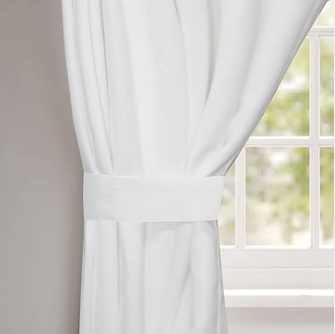 COTTON CRAFT White Curtain Window Panel Drapes - Set of 2 - Thick Cotton Duck Fabric Reverse Tab Top Window Treatment - Bonus Tie Backs - Clean Crisp Elegant Look - Bedroom Living Room - 50 W x 84 L