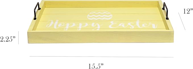 Elegant Designs HG2000-YHE Decorative Wood Serving Tray w/Handles, 15.50" x 12", Hoppy Easter