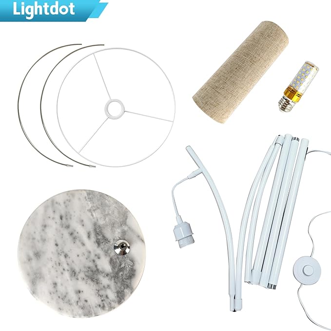 Lightdot Arc Floor Lamps for Living Room, Modern Standing Lamp with Hanging Drum Shade, Tall Standing Floor Lamp with Foot Switch, Over Couch Arched Reading Light for Bedroom, Office (White)