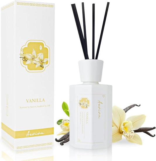 Reed Diffuser Set, 6.7 oz Vanilla Scented Reed Diffusers for Home with Sticks, Home Fragrance Oil Scent Diffuser for Bathroom, Decor & Gift