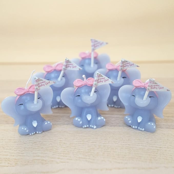Sweet Baby Co. Girl Baby Shower Favors for Girls Pink Elephant Candle Pack of 6 for Guest Guests Small Party Favor Mini Souvenirs Giveaways Decoration Princess Candy Theme