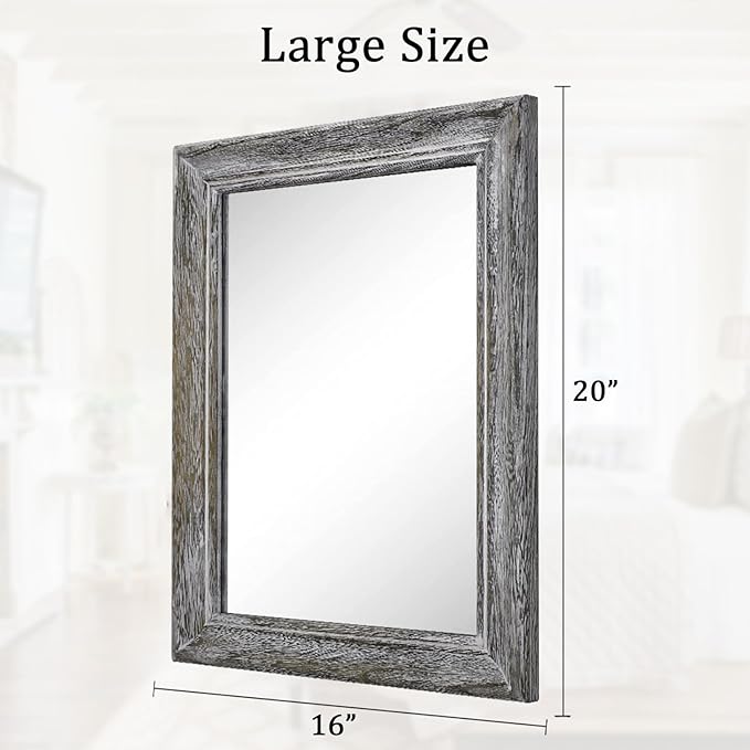 Wooden Mirror with Rectangle Framed Rustic Hanging Mirrors for Farmhouse Bathroom Bedroom Living Room Home Decor Large 20"x16"