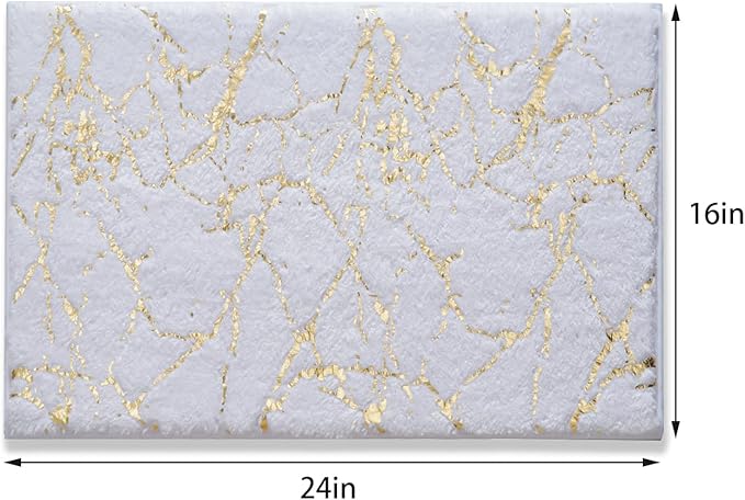 QJHOMO Marble Bathroom Rug White and Gold Decor Bathroom Rugs Non Slip Bath Mat Super Absorbent Microfiber Plush Bathmat Machine Washable Floor Carpet for Tub, Shower, Bedroom 16"x24"