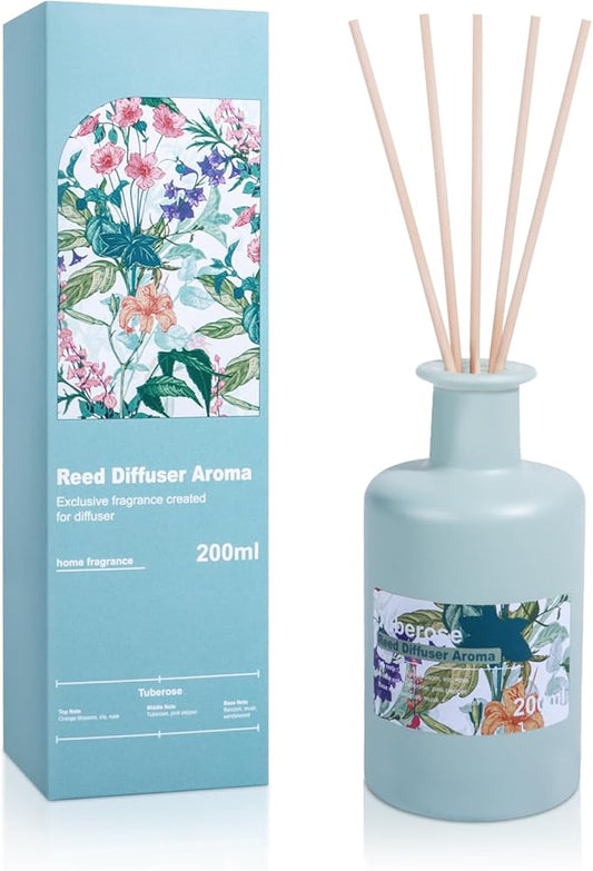 Reed Diffuser Set - Tuberose Essential Oil, 200ml/6.8fl oz Orange Blossom Floral Aroma Scented Oil, Sandalwood Aroma Aromatherapy, Home Fragrance with Rattan Sticks for Room Decor