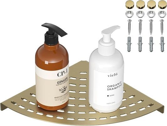 Corner Shower Shelves 304 Stainless Steel Brushed Gold 8in Corner Shower Shelf Drilling Installation Strong Load-Bearing Capacity
