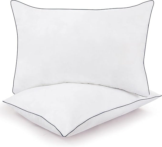 ROYALE LINENS Pillows Queen Size Set of 2 - Bed Pillows for Sleeping - Piping Pillow for Back, Stomach or Side Sleepers - Down Alternative Queen Pillows - Soft Hotel Quality (20x30 Inches, Pack of 2)