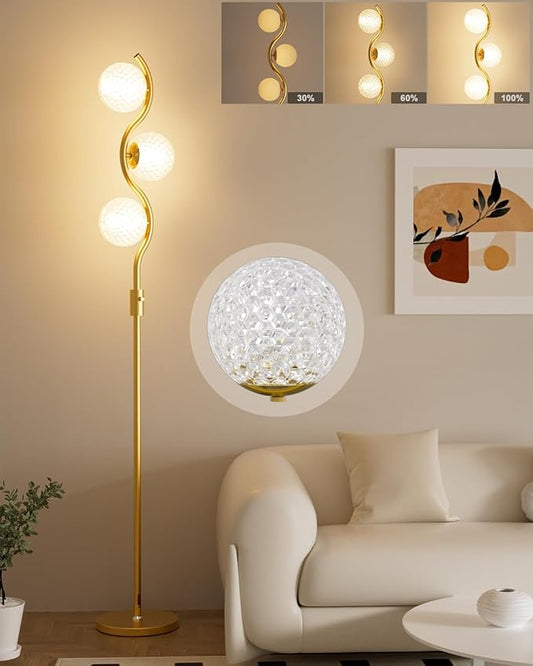60IN Dimmable Gold Standing Lamps, Ice Crystal Modern Floor Lamp with 3000K G9 Bulbs Included, Mid Century Vintage Globe Floor Lamp