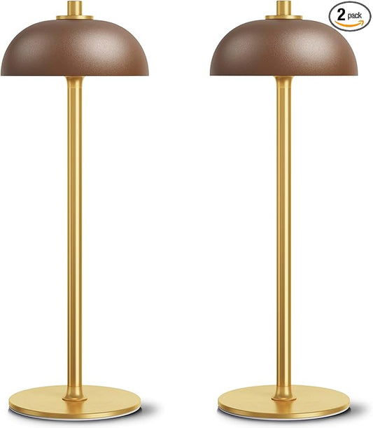 2 Pack LED Cordless Table Lamp Rechargeable,5000mAh Battery Operated Table Lamp, 3 Color Stepless Dimming Metal Table Light with Memory Function for Outdoor, Dinner, Patio, Home.(Brown)