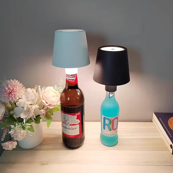 LED Wine Bottle Light, Rechargeable Wireless Bottle Lamp Shade for Whiskey Wine Liquor Bottle, Ambient Light with 3 Color Options for Desk Table Bar Decor, White