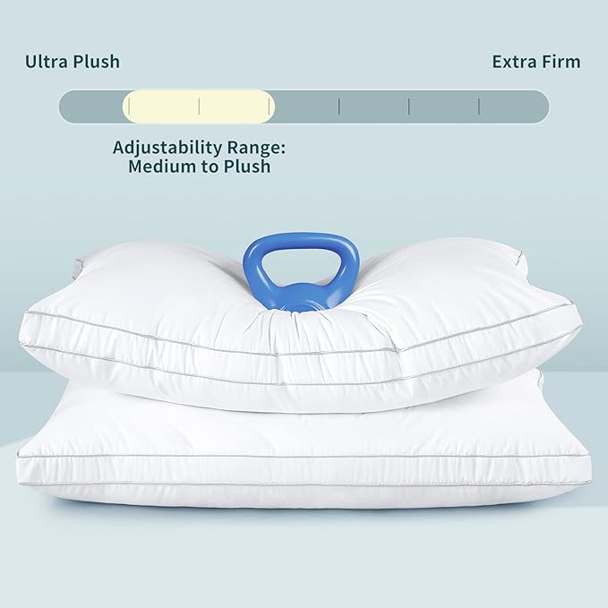 King Size Set of 2 - Adjustable Down Alternative Bed Pillows - Best Cooling Neck Pillow Good for Sleeping Back & Stomach Sleepers (King (Pack of 2))