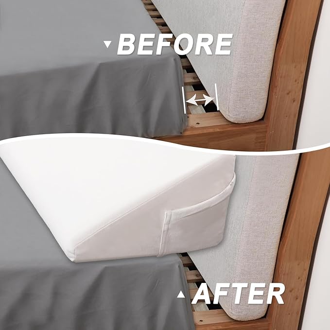 WdFour Bed Wedge pillow, close off Headboard, wall and Mattress Gap. incline, slanted sweat-proof pillow for neck and back pain relief anti-snoring for comfortable sleeping.(Off-white,39Wx10Dx6H)